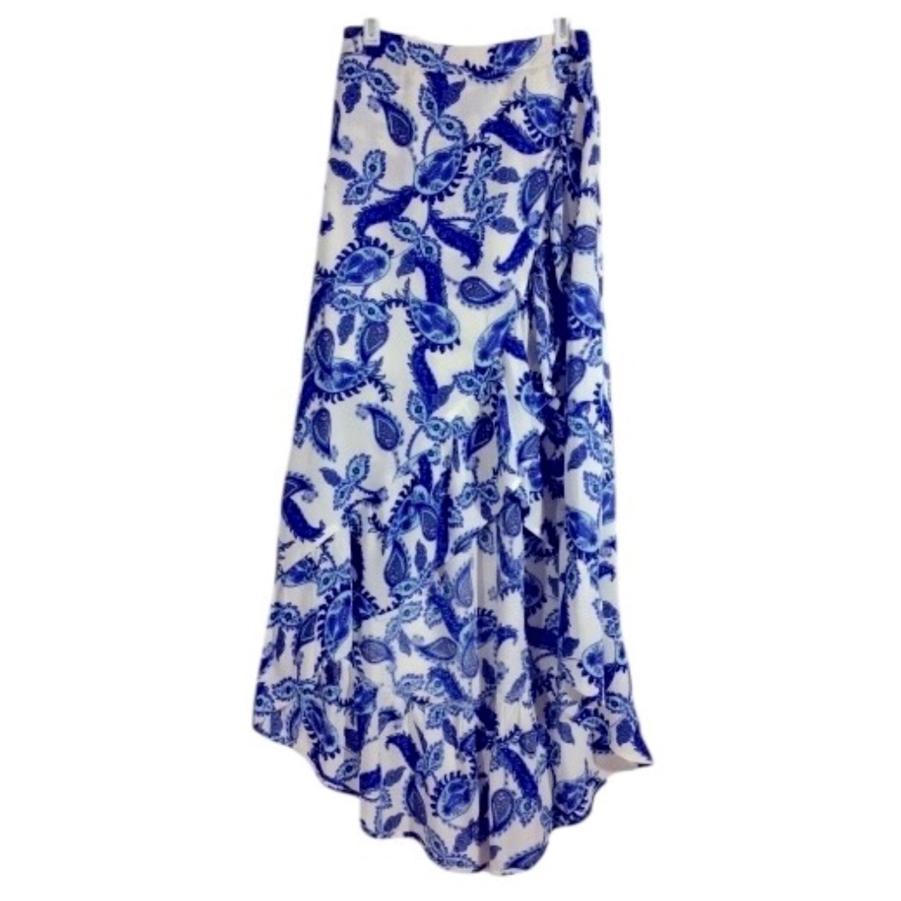 NWOT CHARLOTTE RUSSE WRAP MAXI SKIRT HI/LOW Ruffled Color Blue‎ & White Size XS